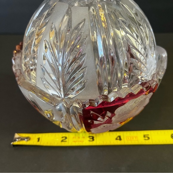 Anna Hutte Bleikristall Candy Dish Covered Lead Crystal Red Cranberry Ruby Flash - Picture 10 of 10